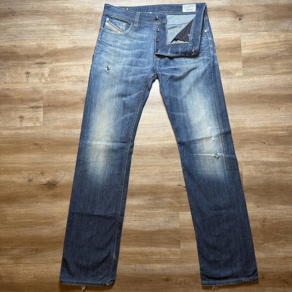 Diesel Larkee Jeans Men 32x34 Blue Straight Leg Dark Wash Faded DNA Denim 0880E
